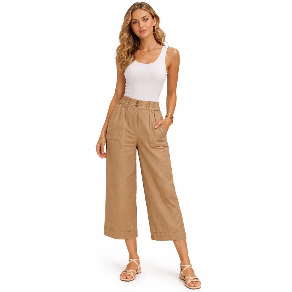 Westbound 100% Linen Pants Camel Womens Size 10 Spring Summer Casual